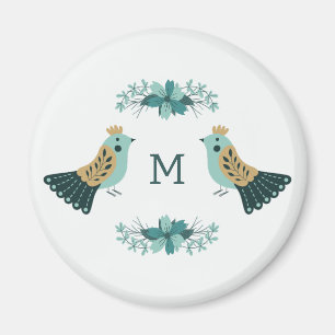 Aimant Motif folklorique scandinave avec oiseaux et fleur