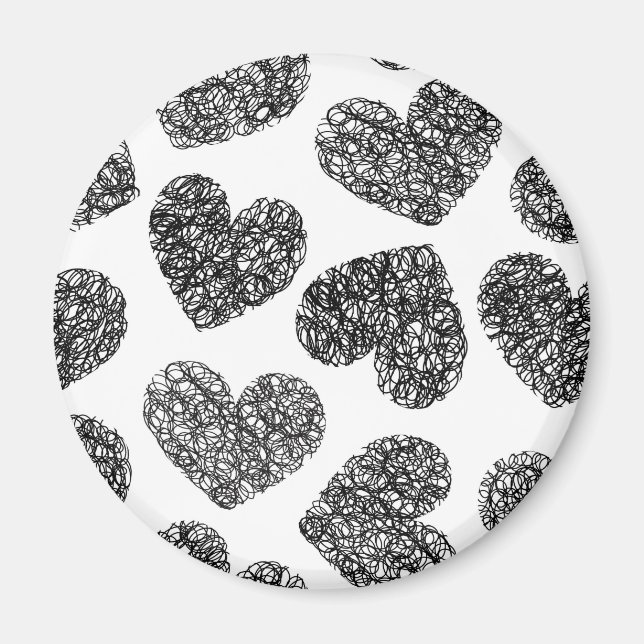 Aimant Motif moderne Black and White Doodle Hearts (Devant)