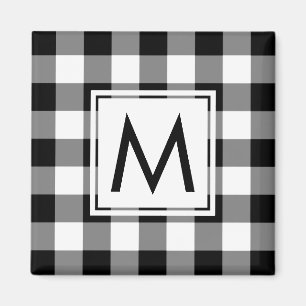 Aimant Motif moderne plaqué noir et blanc avec Monogramme