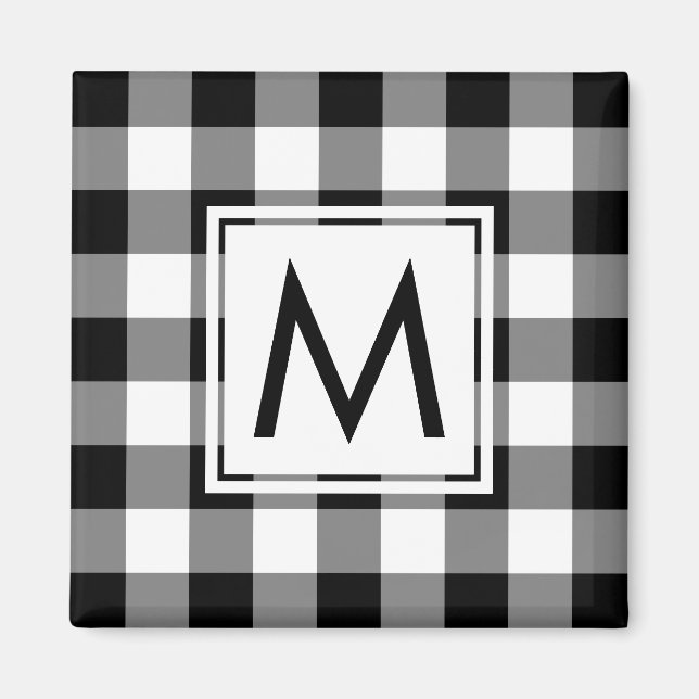 Aimant Motif moderne plaqué noir et blanc avec Monogramme (Devant)