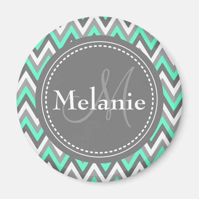 Aimant Motif Monogramme Blue & Grey Chevron (Devant)