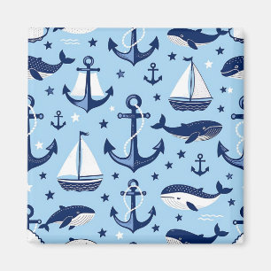 Aimant Motif nautique Baleines Ancres Voiliers