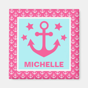 Aimant Motif nautique d'ancres roses et bleues