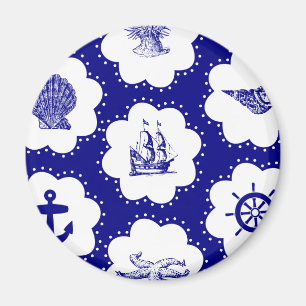 Aimant Motif nautique de bleu marine et blanc