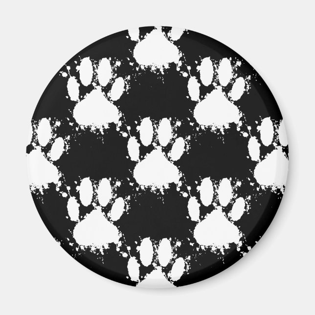 Aimant Motif Paw Chien Blanc Avec Paint Splatter (Devant)