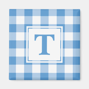 Aimant Motif Plaid bleu clair et blanc avec Monogramme