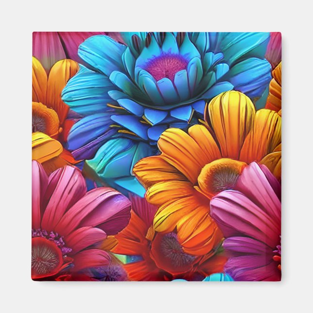 Aimant Motif répété de fleurs 3d colorées (Devant)