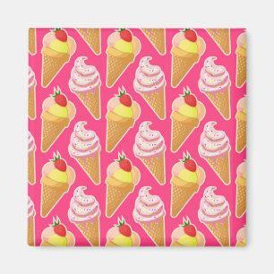 Aimant Motif rose Kawaii avec crème glacée aux fraises