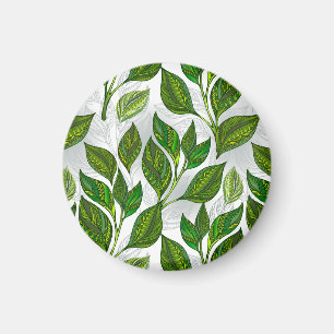 Aimant Motif sans couture avec Feuilles de thé vert
