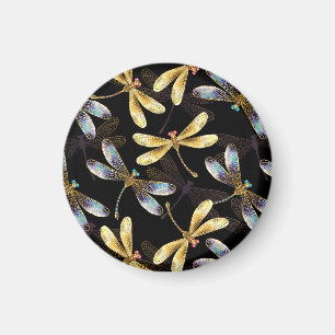 Aimant Motif sans couture avec libellules d'or