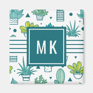 Aimant Motif succulent d'aquarelle verte et bleue