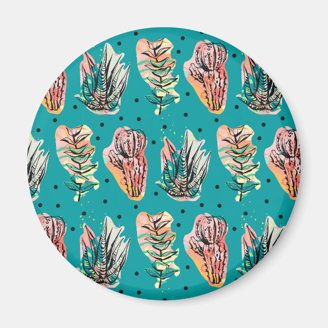 Aimant Motif Succulent de Cactus Graphique Abstrait (Devant)