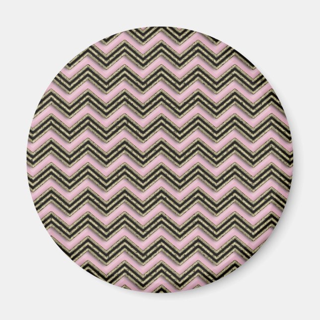 Aimant Motif Zigzag noir et rose (Devant)