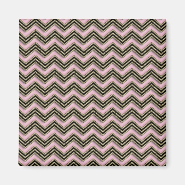 Aimant Motif Zigzag noir et rose (Devant)