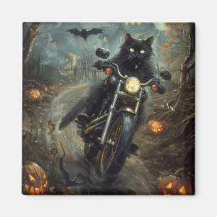 Aimant Moto à équitation Chat Noir Halloween effrayant