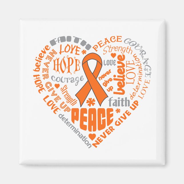Aimant Mots du coeur de sensibilisation à la MPOC (orange (Devant)