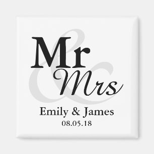 Aimant Mr&Mrs Simple Elegant Typographie Mariage Faveur