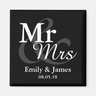 Aimant Mr&Mrs Simple Elegant Typographie Mariage Faveur