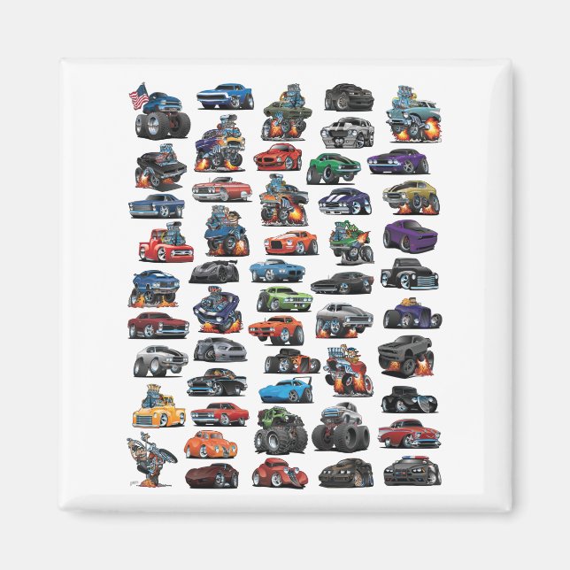 Aimant Muscle Cars, Classic Cars, Trucs et un hélico (Devant)