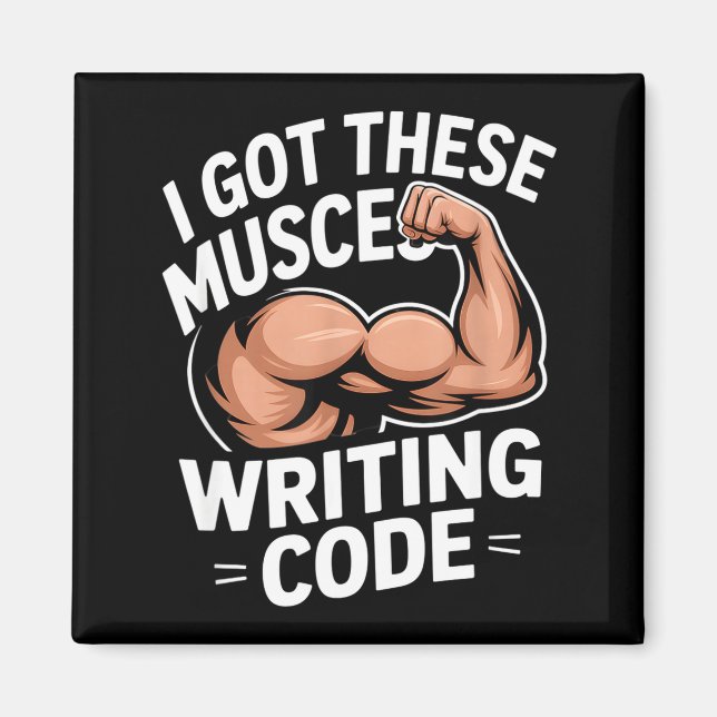 Aimant muscles drôles écrivant du code disant programmeur (Devant)