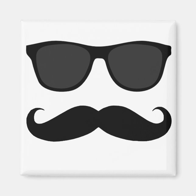 Aimant Mustache noire et lunettes de soleil Cadeau Humour (Devant)