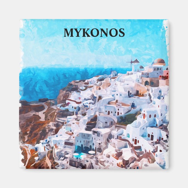 Aimant Mykonos Grèce aquarelle peinture (Devant)