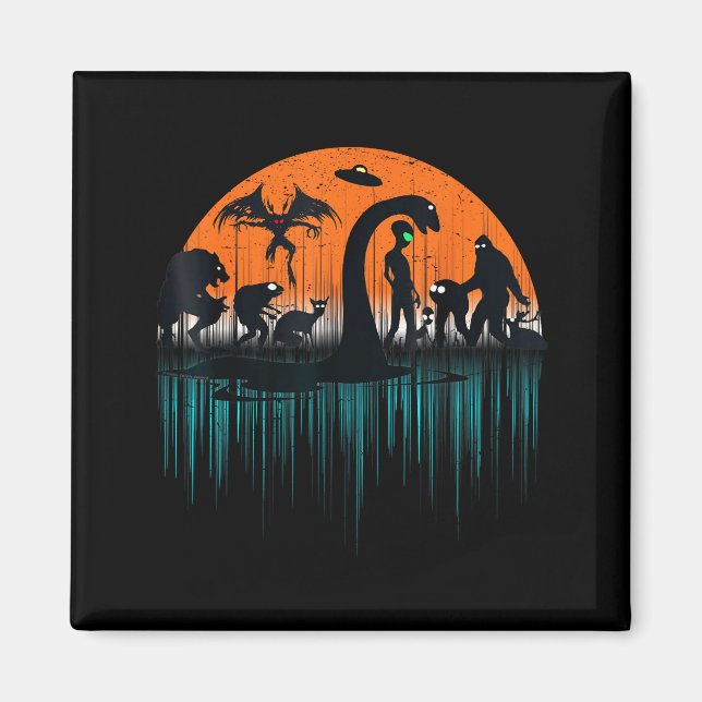 Aimant Mythical Loch Ness Bigfoot Mothman Aliens Funny Cr (Devant)