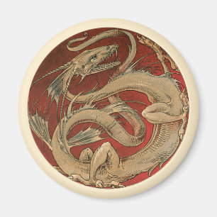 Aimant Mythologie Vintage, Dragon Doré Asiatique