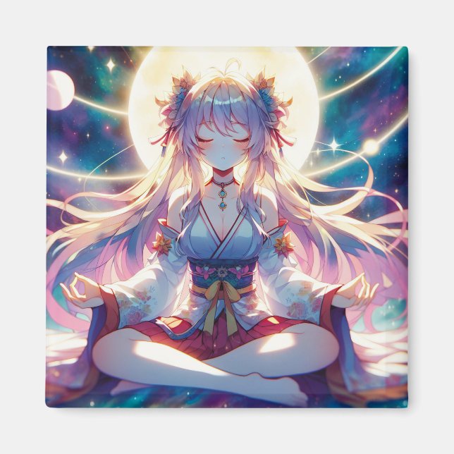 Aimant Namaste Anime Girl Meditating (Devant)