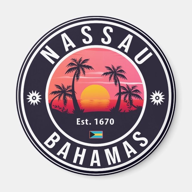 Aimant Nassau Bahamas Retro Sunset Souvenirs 80s (Devant)