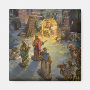 Aimant Nativité de Noël Vintage avec Magi Visite
