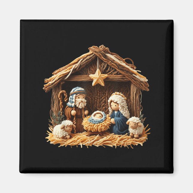 Aimant Nativity Scene Faux Yarn Crochet Jesus Christmas R (Devant)