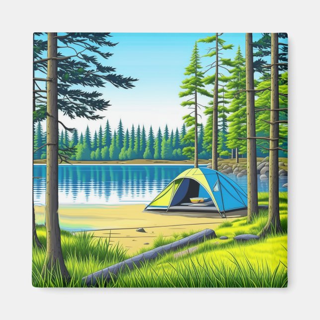Aimant Nature Camping Tente à thème dans les bois (Devant)