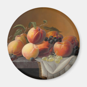 Aimant Nature morte vintage avec des pêches et des raisin