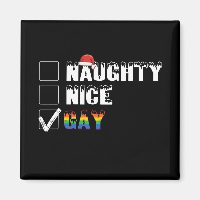 Aimant Naughty Nice Gay Rainbow Pride LGBT Noël Cadeau (Devant)