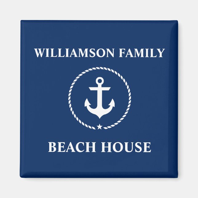 Aimant Nautical Beach House Nom de famille Ancre Marine B (Devant)