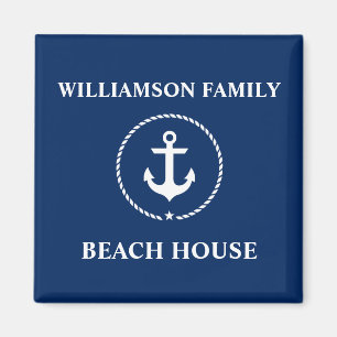 Aimant Nautical Beach House Nom de famille Ancre Navy Blu