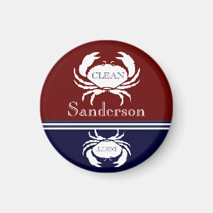 Aimant Nautical Dishwasher Clean Burgundy Navy Blue Crab