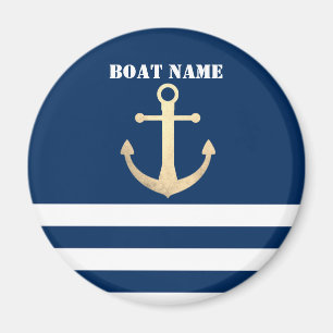 Aimant Nautical, Gold Anchor Navy Blue Striped