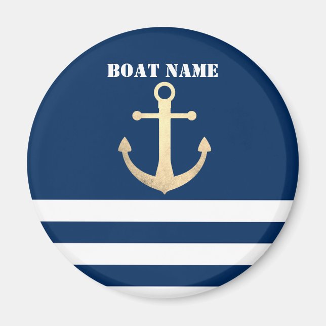 Aimant Nautical, Gold Anchor Navy Blue Striped (Devant)
