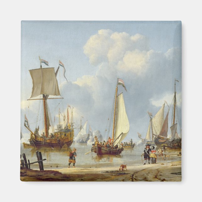 Aimant Navires dans l'eau calme avec chiffres de la côte (Devant)