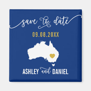 Aimant Navy Australia Wedding Save the Date Map