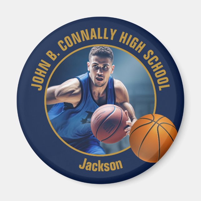 Aimant Navy Blue Gold Basketball Player Photo (Devant)
