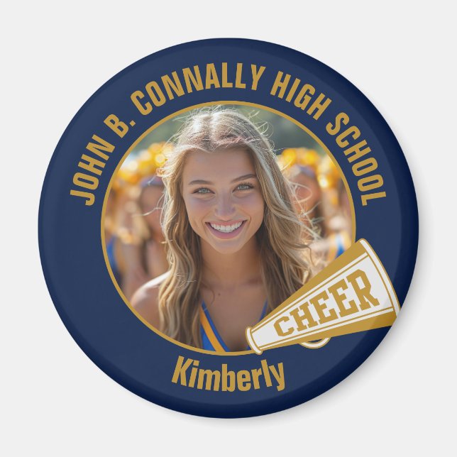 Aimant Navy Blue Gold Cheerleader Photo High School (Devant)