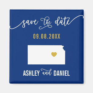 Aimant Navy Kansas Wedding Save the Date Map