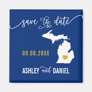 Aimant Navy Michigan Wedding Save the Date Map
