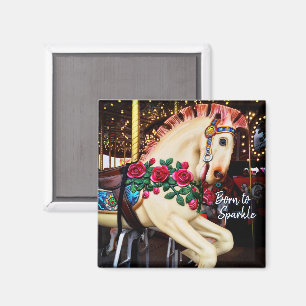 Aimant Né à Sparkle Carousel Horse avec photo Rose