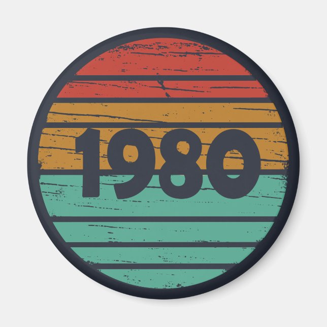 Aimant Né en 1980 cadeau d'anniversaire vintage (Devant)