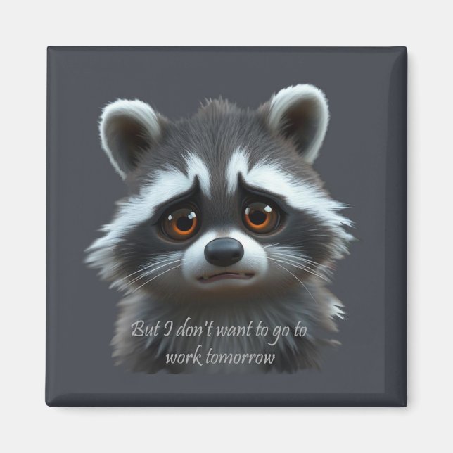 Aimant Ne veux pas travailler Raccoon Animal (Devant)