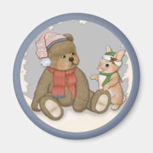 Aimant Neige Noël Teddy et Bunny